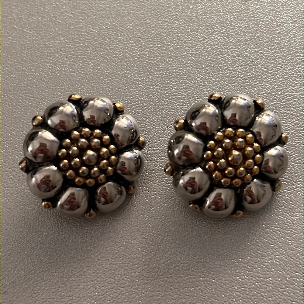 Silver and Gold Flower Vintage Clip On Earrings